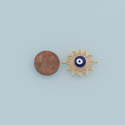 Gold Evil Eye Charms,18K Gold Filled Evil Eye Sun Pendant,CZ Micro Pave Evil Eye Charm Bracelet Necklace for DIY Jewelry Maki