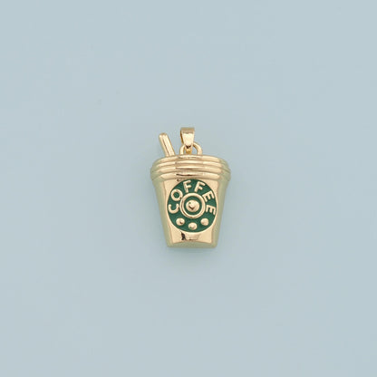 Gold cup Charms,18K Gold Filled cup Pendant,coffee cup Charm Bracelet Necklace for DIY Jewelry Making Supply