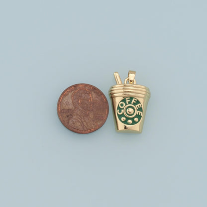 Gold cup Charms,18K Gold Filled cup Pendant,coffee cup Charm Bracelet Necklace for DIY Jewelry Making Supply