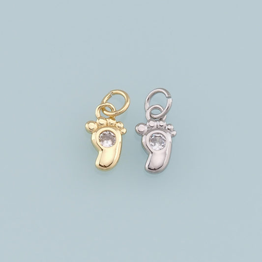 Gold Footprint Charms,18K Gold Filled Footprint Pendant,CZ Micro Pave Footprint Charm Bracelet Necklace for DIY Jewelry Makin
