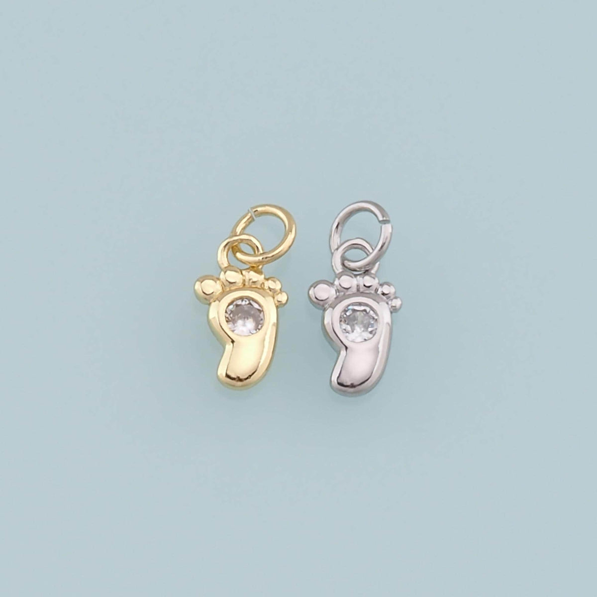 Gold Footprint Charms,18K Gold Filled Footprint Pendant,CZ Micro Pave Footprint Charm Bracelet Necklace for DIY Jewelry Makin