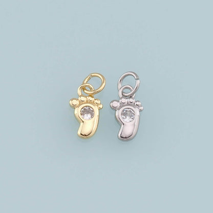 Gold Footprint Charms,18K Gold Filled Footprint Pendant,CZ Micro Pave Footprint Charm Bracelet Necklace for DIY Jewelry Makin