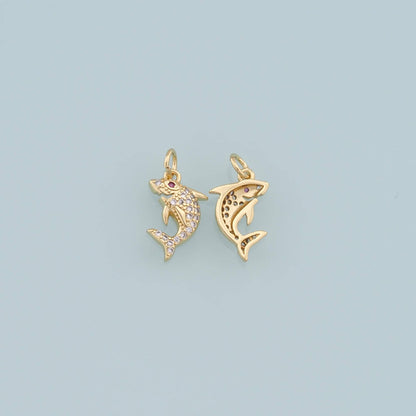 Gold shark Charms,18K Gold Filled shark Pendant,Silver shark Charm Bracelet Necklace for DIY Jewelry Making Supply
