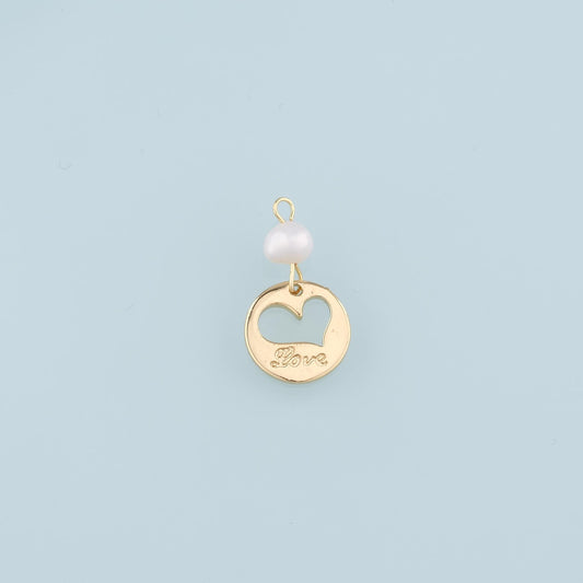 18K Gold Filled Pearl Heart Pendant,Love Charm Bracelet Necklace for DIY Jewelry Making Supply