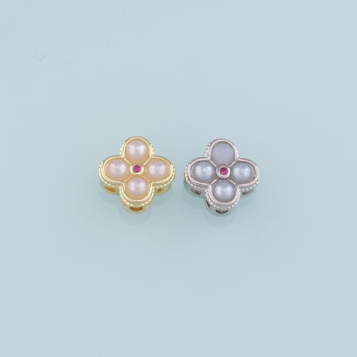 Gold Flower Spacer Beads Charms,18K Gold Filled Pearl Flower Bracelet Necklace for DIY Jewelry Making Supply