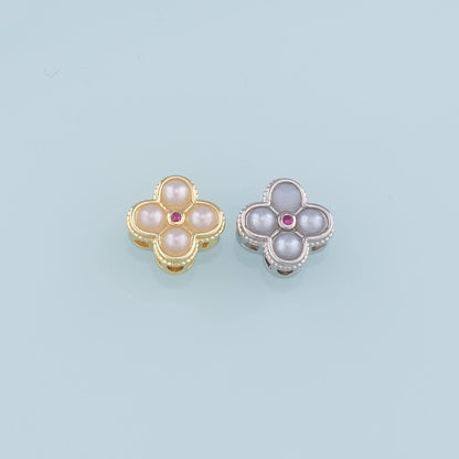 Gold Flower Spacer Beads Charms,18K Gold Filled Pearl Flower Bracelet Necklace for DIY Jewelry Making Supply