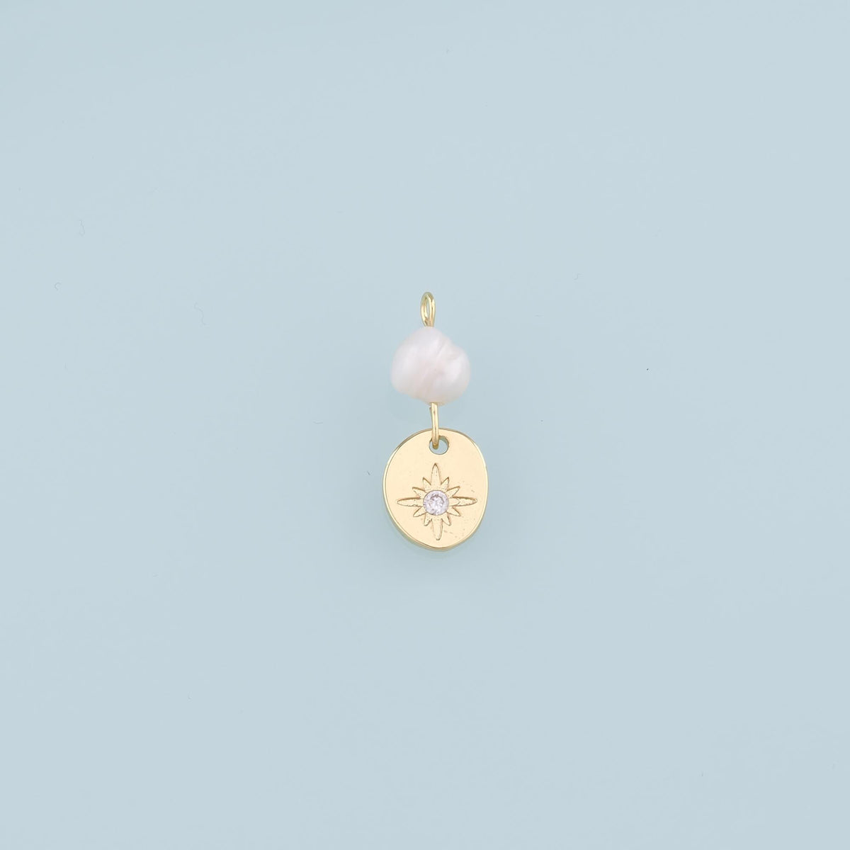 18K Gold Filled Star CZ Pearl Charm Pendant for Jewelry Making