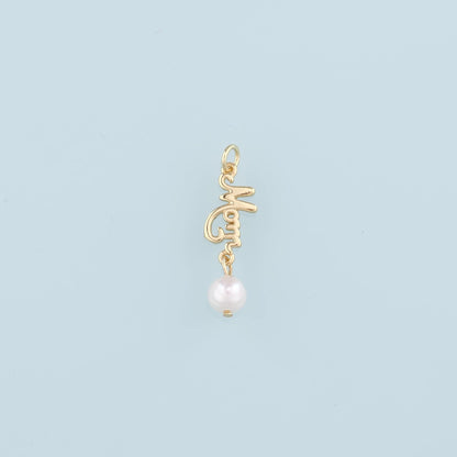 18K Gold Filled Pearl Mom Pendant,Mom Charm Bracelet Necklace for DIY Jewelry Making Supply