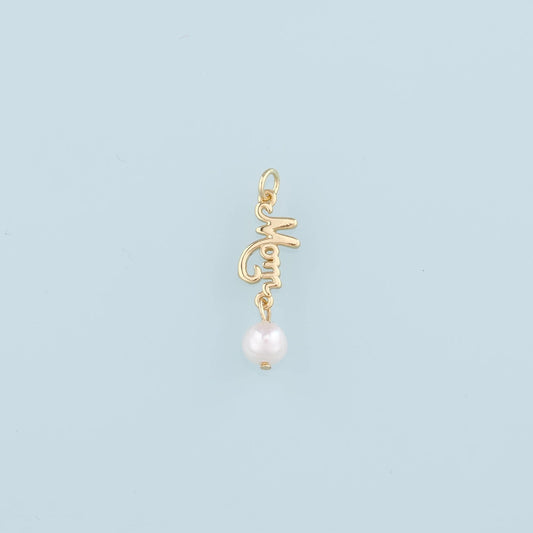 18K Gold Filled Pearl Mom Pendant,Mom Charm Bracelet Necklace for DIY Jewelry Making Supply