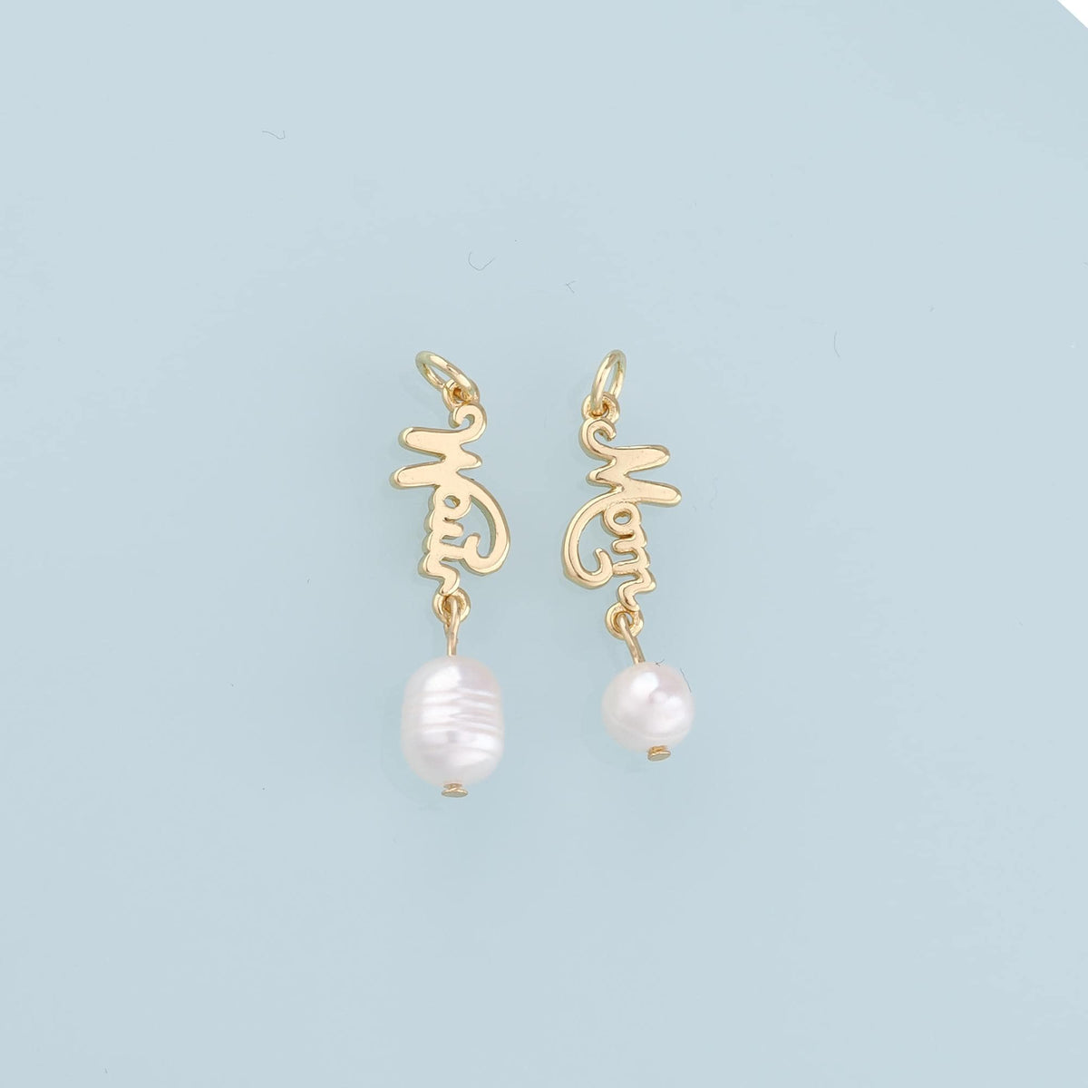 18K Gold Filled Pearl Mom Pendant,Mom Charm Bracelet Necklace for DIY Jewelry Making Supply