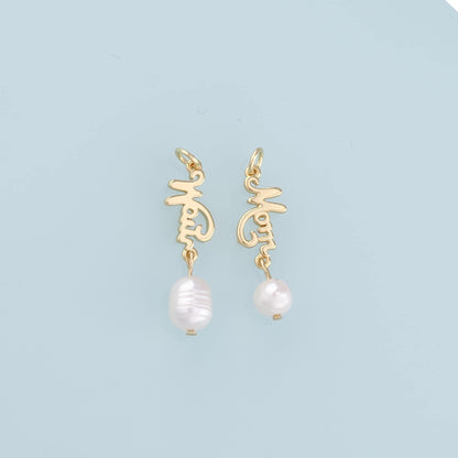 18K Gold Filled Pearl Mom Pendant,Mom Charm Bracelet Necklace for DIY Jewelry Making Supply
