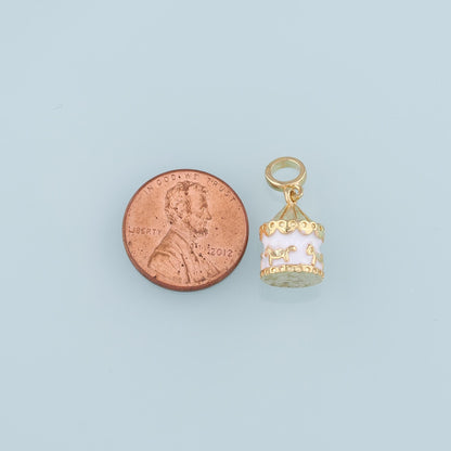 18K Gold Filled Carousel Pendant,Enamel Carousel Charm Bracelet Necklace for DIY Jewelry Making Supply