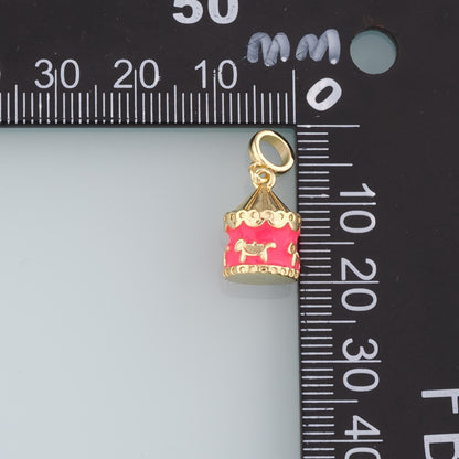 18K Gold Filled Carousel Pendant,Enamel Carousel Charm Bracelet Necklace for DIY Jewelry Making Supply