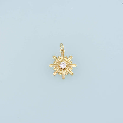 Gold Flower Charms,18K Gold Filled Flower Pendant,CZ Flower Charm Bracelet Necklace for DIY Jewelry Making Supply