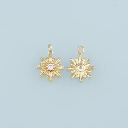 Gold Flower Charms,18K Gold Filled Flower Pendant,CZ Flower Charm Bracelet Necklace for DIY Jewelry Making Supply