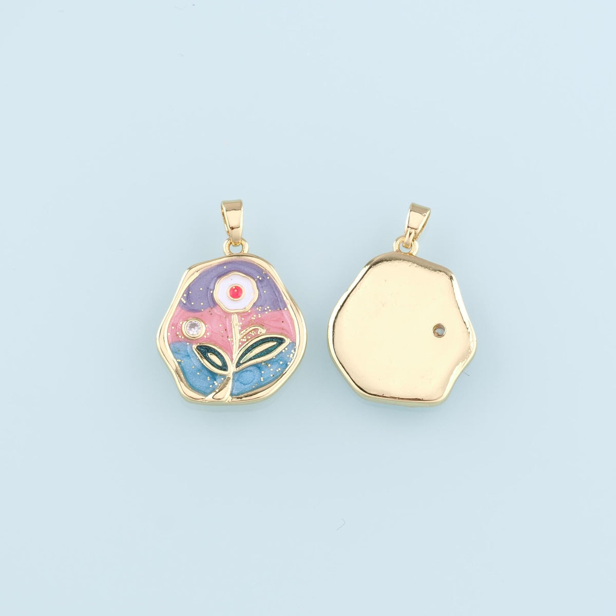 Gold Flower Charms,18K Gold Filled Flower Pendant,Enamel Flower Charm Bracelet Necklace for DIY Jewelry Making Supply