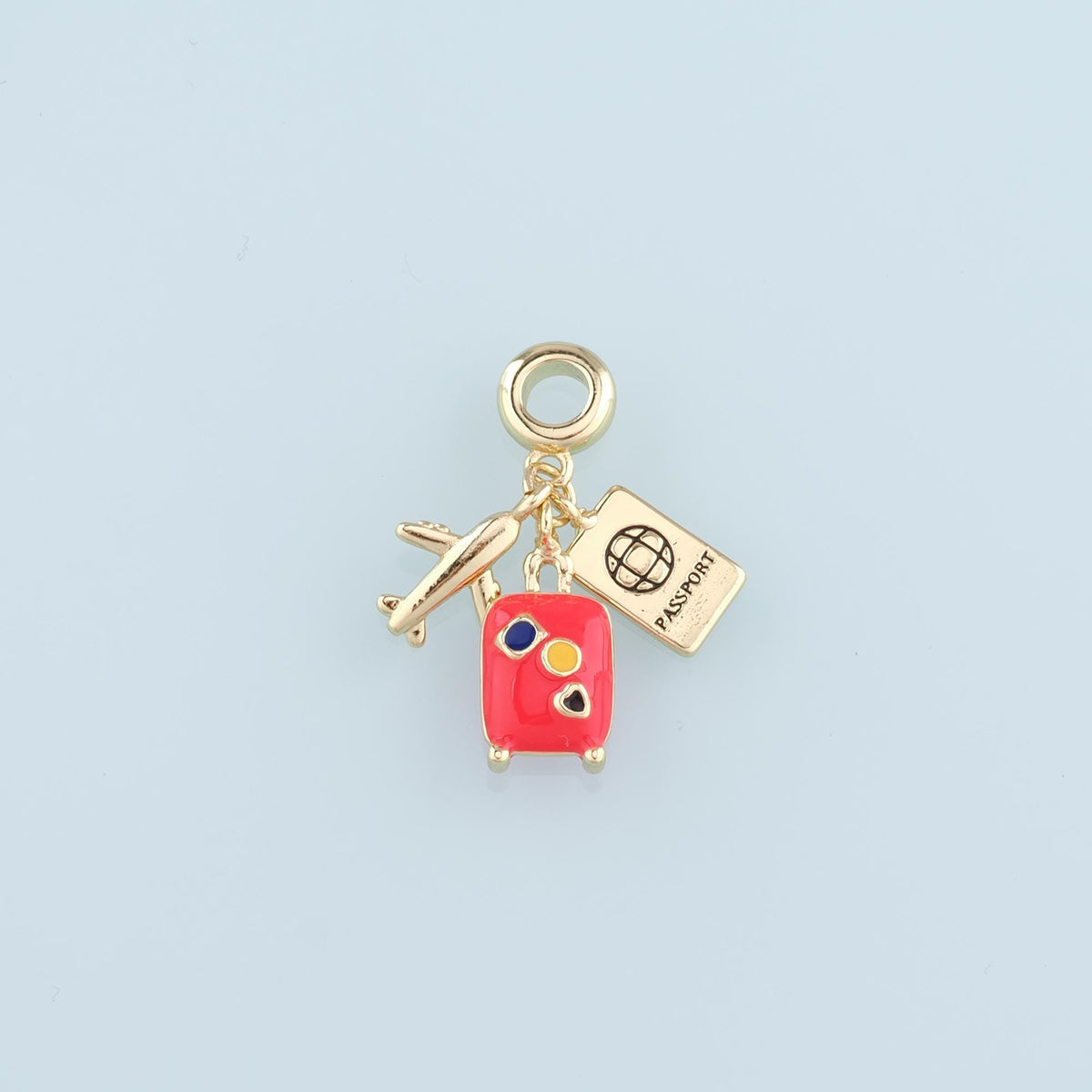18K Gold Filled Airplane Pendant,Enamel Suitcase Passport Charm Bracelet Necklace for DIY Jewelry Making Supply