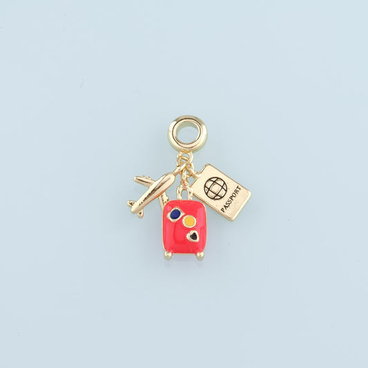 18K Gold Filled Airplane Pendant,Enamel Suitcase Passport Charm Bracelet Necklace for DIY Jewelry Making Supply