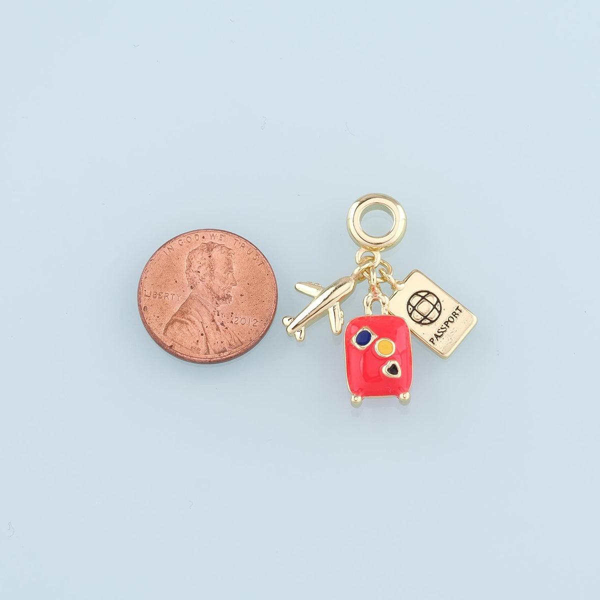 18K Gold Filled Airplane Pendant,Enamel Suitcase Passport Charm Bracelet Necklace for DIY Jewelry Making Supply