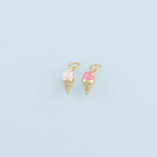 18K Gold Filled Ice Cream Pendant,Enamel Ice Cream Charm Bracelet Necklace for DIY Jewelry Making Supply
