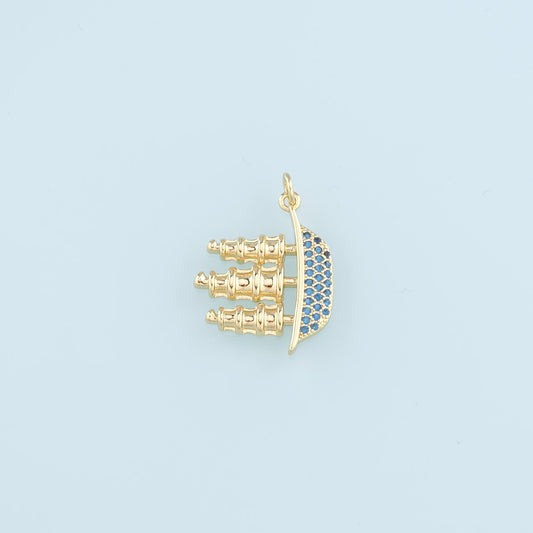 18K Gold Filled Boat Pendant,CZ Micro Pave Boat Charm Bracelet Necklace for DIY Jewelry Making Supply