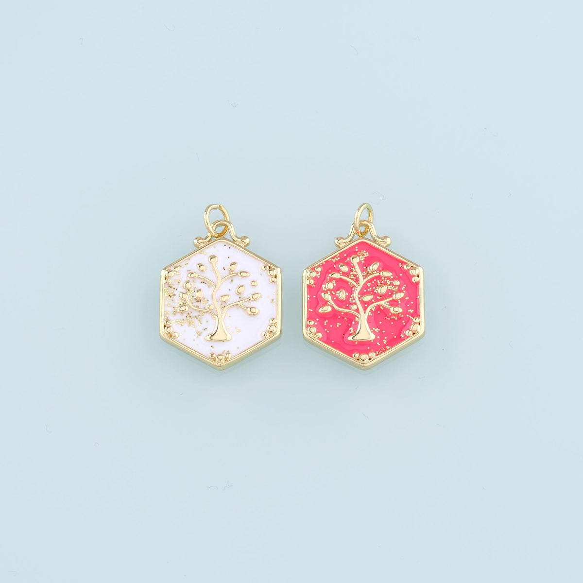 18K Gold Filled tree of Life Pendant,Enamel tree of Life Charm Bracelet Necklace for DIY Jewelry Making Supply