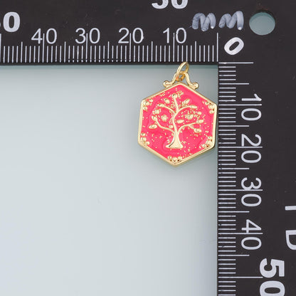 18K Gold Filled tree of Life Pendant,Enamel tree of Life Charm Bracelet Necklace for DIY Jewelry Making Supply