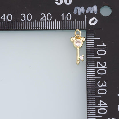 18K Gold Filled Key Pendant, CZ Key Charm Bracelet Necklace for DIY Jewelry Making Supply