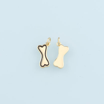 18K Gold Filled Dog Bone Pendant,Enamel Bone Charm Bracelet Necklace for DIY Jewelry Making Supply