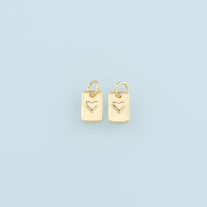 18K Gold Filled Heart Pendant,Rectangle Heart Charm Bracelet Necklace for DIY Jewelry Making Supply