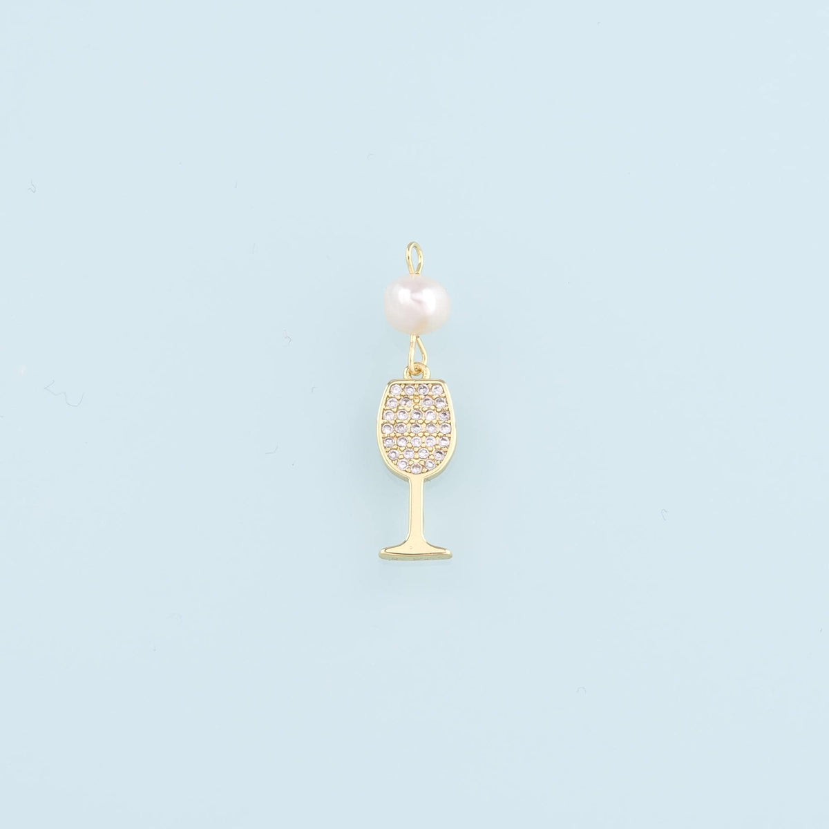 Gold Wine Glass Charms,18K Gold Filled Pearl Wine Glass Pendant,CZ Wine Glass Charm Bracelet Necklace for DIY Jewelry Making 