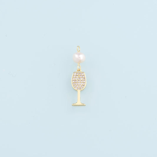 Gold Wine Glass Charms,18K Gold Filled Pearl Wine Glass Pendant,CZ Wine Glass Charm Bracelet Necklace for DIY Jewelry Making 