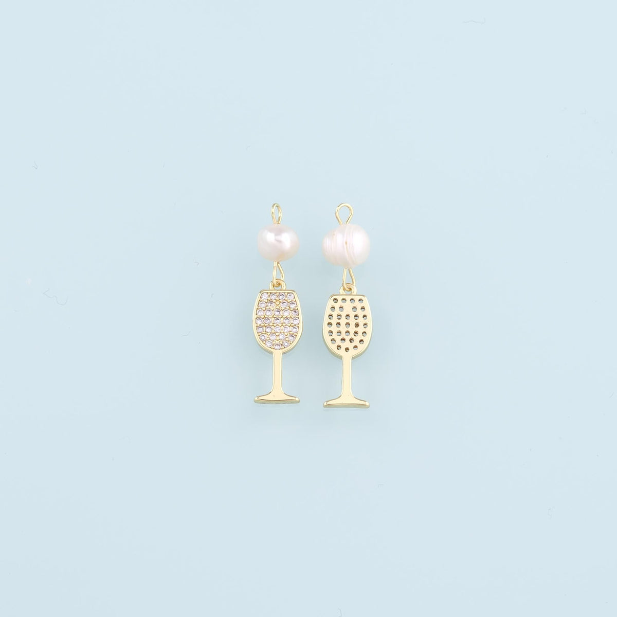 Gold Wine Glass Charms,18K Gold Filled Pearl Wine Glass Pendant,CZ Wine Glass Charm Bracelet Necklace for DIY Jewelry Making 