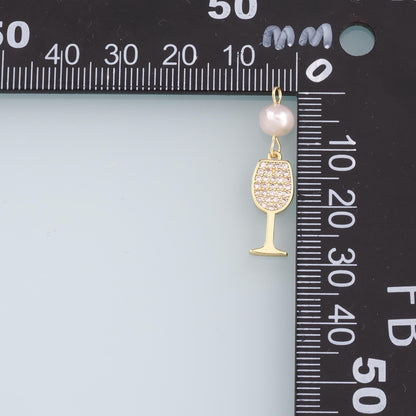 Gold Wine Glass Charms,18K Gold Filled Pearl Wine Glass Pendant,CZ Wine Glass Charm Bracelet Necklace for DIY Jewelry Making 
