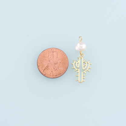 Gold Cactus Charms,18K Gold Filled Pearl Cactus Pendant,Desert Charm Bracelet Necklace for DIY Jewelry Making Supply