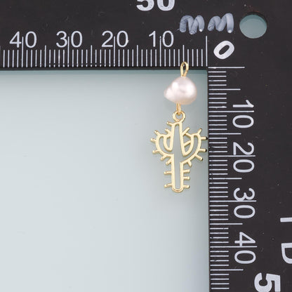 Gold Cactus Charms,18K Gold Filled Pearl Cactus Pendant,Desert Charm Bracelet Necklace for DIY Jewelry Making Supply