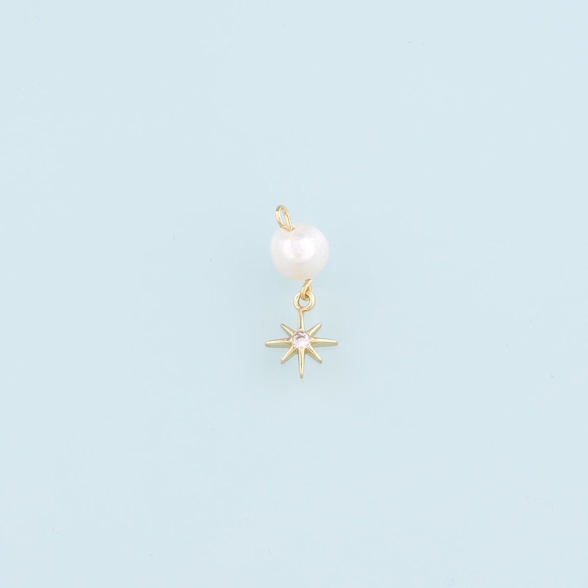18K Gold Filled Pearl Star Pendant,Celestial Charm Bracelet Necklace for DIY Jewelry Making Supply