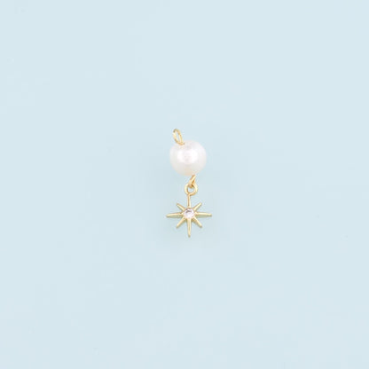 18K Gold Filled Pearl Star Pendant,Celestial Charm Bracelet Necklace for DIY Jewelry Making Supply