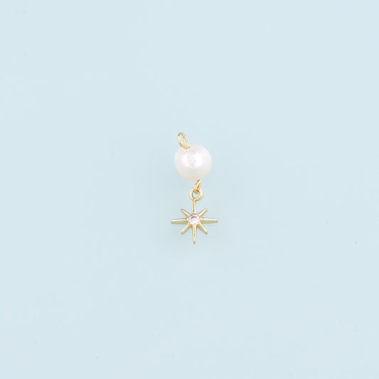 18K Gold Filled Pearl Star Pendant,Celestial Charm Bracelet Necklace for DIY Jewelry Making Supply
