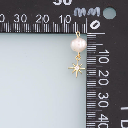 18K Gold Filled Pearl Star Pendant,Celestial Charm Bracelet Necklace for DIY Jewelry Making Supply