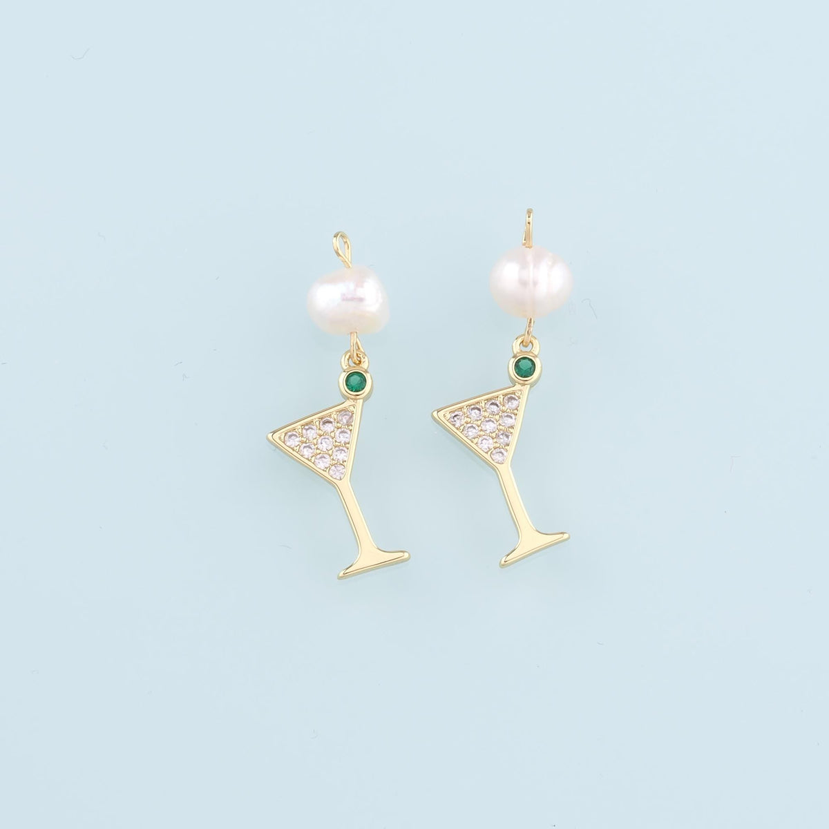 Gold Wine Glass Charms,18K Gold Filled Pearl Wine Glass Pendant,CZ Wine Glass Charm Bracelet Necklace for DIY Jewelry Making 