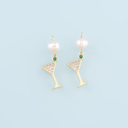 Gold Wine Glass Charms,18K Gold Filled Pearl Wine Glass Pendant,CZ Wine Glass Charm Bracelet Necklace for DIY Jewelry Making 