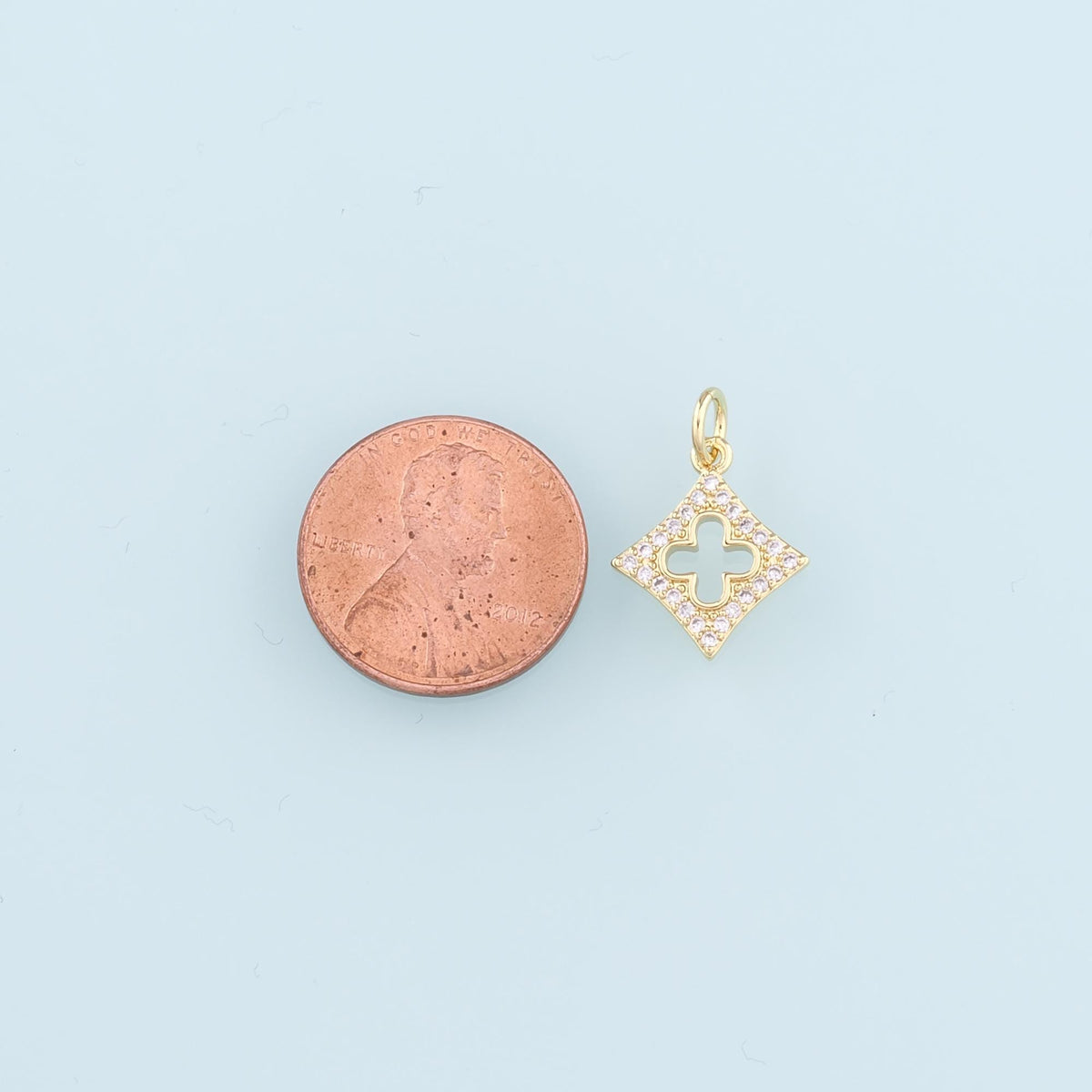 18K Gold Filled Rhombus Pendant, CZ Micro Pave Geometry Charm Bracelet Necklace for DIY Jewelry Making Supply