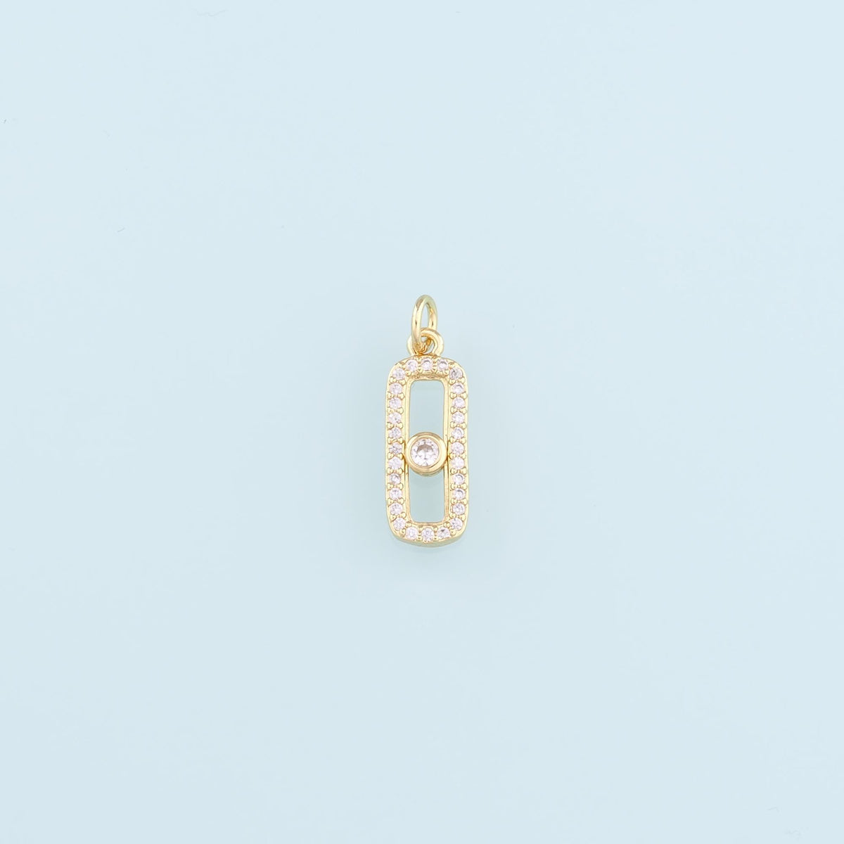 18K Gold Filled Rectangle Pendant,CZ Micro Pave Rectangle Charm Bracelet Necklace for DIY Jewelry Making Supply