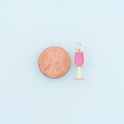 Gold Wine Glass Charms,18K Gold Filled Wine Glass Pendant,Enamel Wine Glass Charm Bracelet Necklace for DIY Jewelry Making Su