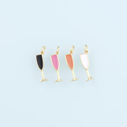 Gold Wine Glass Charms,18K Gold Filled Wine Glass Pendant,Enamel Wine Glass Charm Bracelet Necklace for DIY Jewelry Making Su