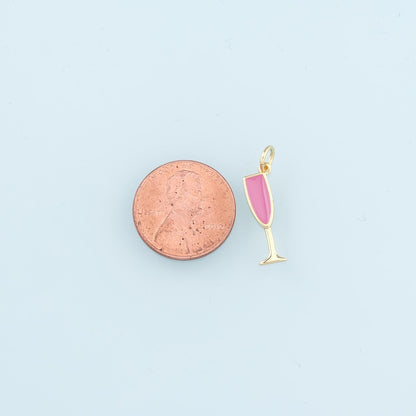 Gold Wine Glass Charms,18K Gold Filled Wine Glass Pendant,Enamel Wine Glass Charm Bracelet Necklace for DIY Jewelry Making Su