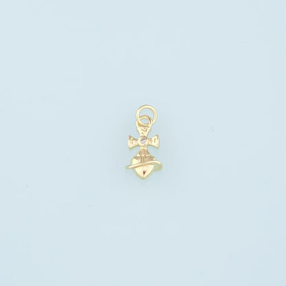 18K Gold Filled Cross Heart Pendant,Heart Charm Bracelet Necklace for DIY Jewelry Making Supply