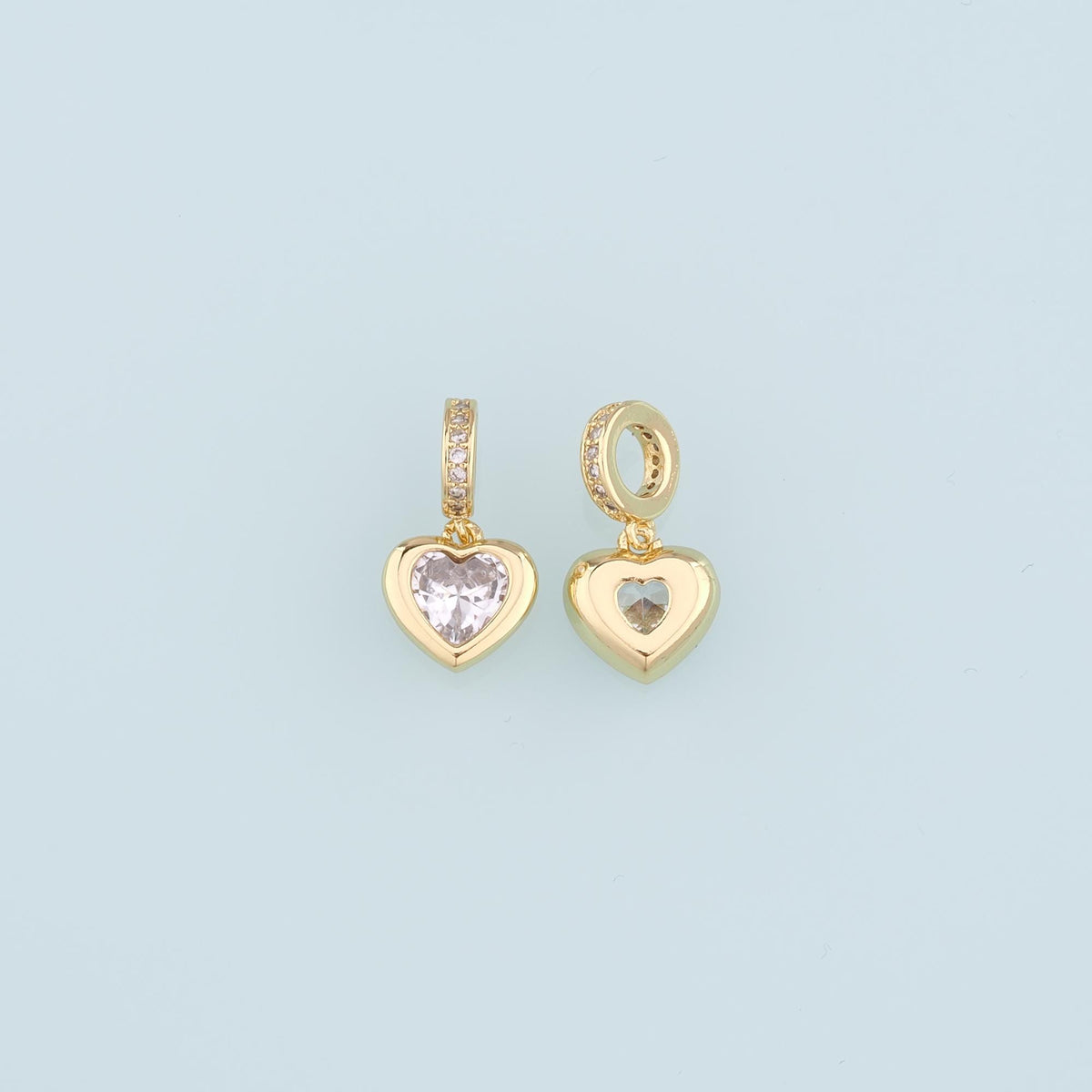 18K Gold Filled Heart Pendant,CZ Micro Pave Heart Charm Bracelet Necklace for DIY Jewelry Making Supply