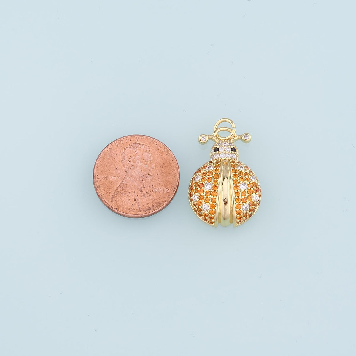 18K Gold Filled Ladybug Pendant,CZ Insect Charm Bracelet Necklace for DIY Jewelry Making Supply